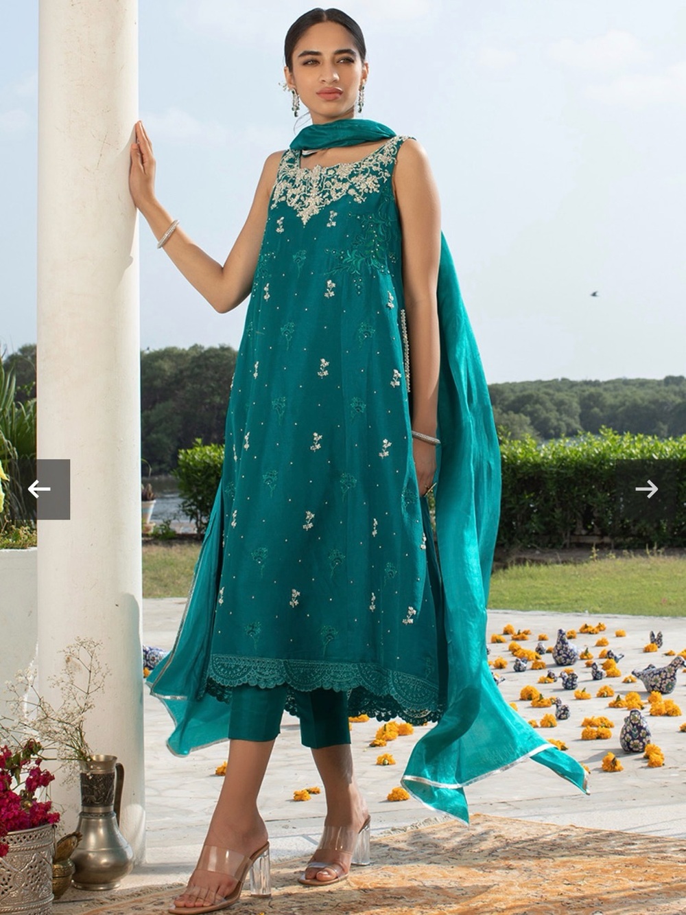 Farah talib aziz / pakistani Teal Embroidered Formal Dress